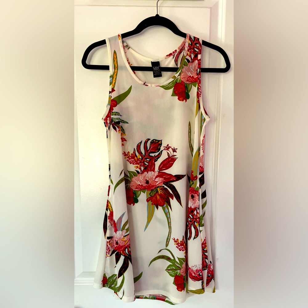 White dress with flowers.